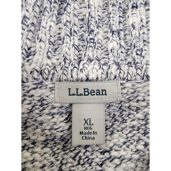 L.L.Bean Sweater Mens XL Gray White Marled Knit Cotton Full Zip Cardigan Pockets - Picture 2 of 11